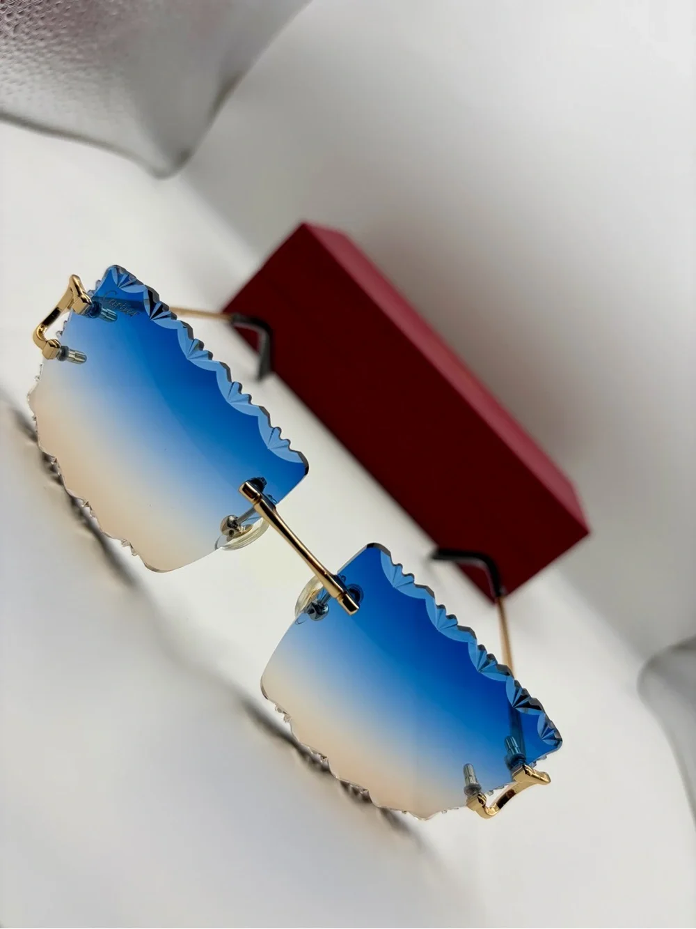Cartier Blue Gradient Rimless Sunglasses - Gold Frame